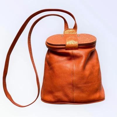 Maxx New York Bucket Bag Crossbody Orange Embossed Pebbled Leather - Image 1 of 4