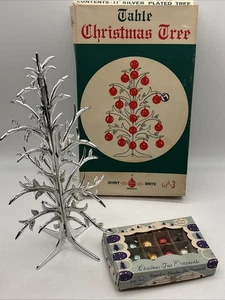 Vintage Shiny Brite Tischplatte Weihnachtsbaum versilbert & 24 Mini Ornamente RAR - Bild 1 von 23