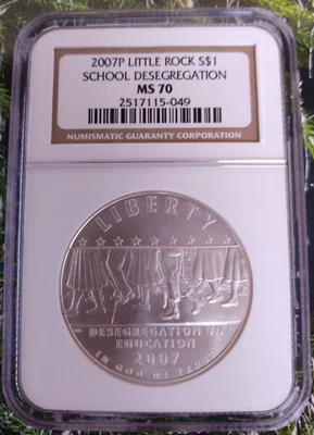 2007 P Little Rock S $1 One Dollar Silver Coin School Desegregation MS 70 NGC - Image 1 of 4