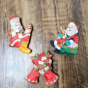 3er Set Vintage bestickter Seidenstoff Weihnachtsschmuck Weihnachtsglocken - Bild 1 von 13