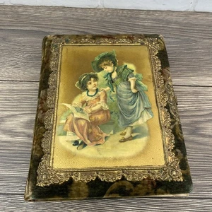 ANTIQUE VICTORIAN CHILDREN FLORAL CELLULOID PHOTO ALBUM Read! - Picture 1 of 16