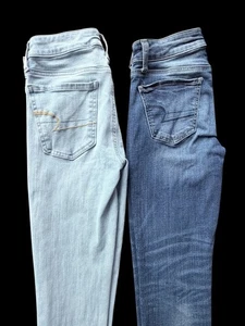 2 Paar American Eagle Gr. 0 kurze Damen Jeggings hell & dunkelblau Stretch - Bild 1 von 21