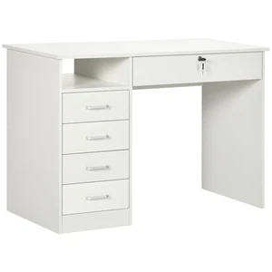 Computer Desk Writing Desk with Five Drawers for Home Office White - Picture 1 of 9