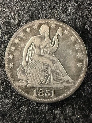 Полдоллара с сидящей Свободой 1851-O 50c изящная 90% серебряная монета! Бесплатная доставка! - Изображение 1 из 2