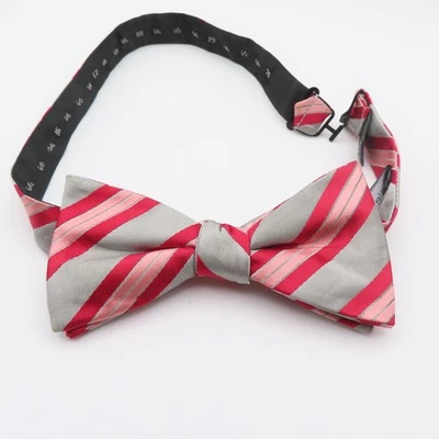Little Black Tie LBT Bow Tie Polyester Pink Gray Striped 2.25" Wide Pre Tied - Image 1 of 4