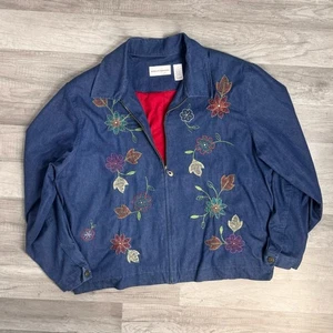 Chaqueta Vaquera Azul Bordada Y2K Cottagecore Floral Boho 20 Talla Grande - Imagen 1 de 7