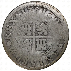 1761 MJP Spain Carlos III 2 Reals Coin - Picture 1 of 2