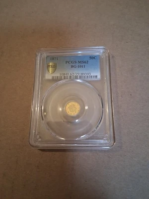 Oro fraccional 1871 redondo 50 centavos Pioneer graduación profesional MS-62 BG-1011 Foto 1 de 2