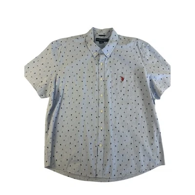 Camisa Polo EE. UU. Manga Corta Cuello Azul Abotonada Geométrica Palmera 2XL Foto 1 de 4