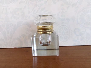 Antique Victorian Crystal Inkwell Cut Faceted Glass Brass Hinged Lid 3-1/2” Tall - Picture 1 of 13
