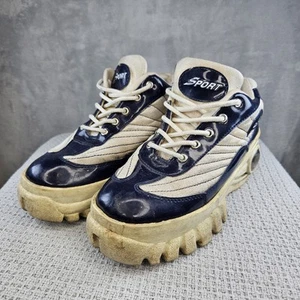 Vintage 90s Platform Sport Sneakers Women's Size 7 White And Blue Y2K Rave Shoes - Picture 1 of 13