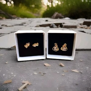 Two 2 Pairs of Black Hills Gold Earrings Hearts Pink Ice Rose Gold Leaves MARKED - Picture 1 of 8