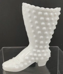 Fenton Milk Glass Hobnail Laced Shoe Boot Vase 4" Sticker White MCM Vtg - Picture 1 of 6