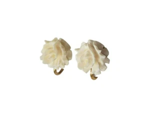 Vintage Signed CRCO 12k Yellow Gold GF Cream Rose Screw-On Earrings - Picture 1 of 7