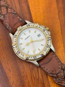 Fossil Men's Watch Diver Style Silver Gold Tone AM-2939 37mm - New Battery - Picture 1 of 5