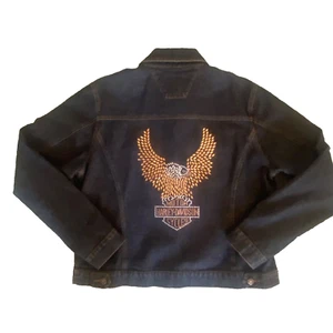 Harley Davidson Women’s Studded Eagle Denim Jean Jacket Size XL Blue Biker!! - Picture 1 of 8