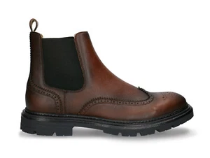 Chelsea-Boots Herren Brogue vegane Leder braune Stiefel Knöchel Flügelspitze - Picture 1 of 6
