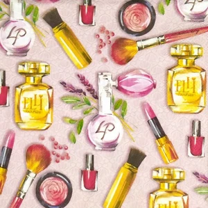 Q050# 3 einzelne Papierservietten für Decoupage Frau Kosmetik und Parfüm Muster - Bild 1 von 8