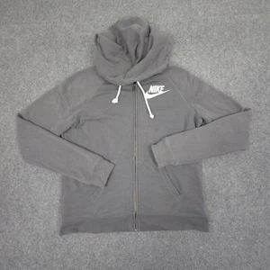 Nike Jumper Womens MEDIUM Grey Fleece Hoodie Long Sleeve Full Zip Winter Size M - Picture 1 of 10