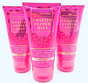 3 BATH & BODY WORKS TWISTED PEPPERMINT ULTRA MOISTURE SHEA BODY CREAM 2.5oz - Picture 1 of 10