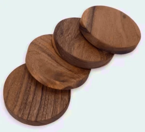 Set of 4 Acacia Wood Coasters for Hot and Cold Drinks - Picture 1 of 3