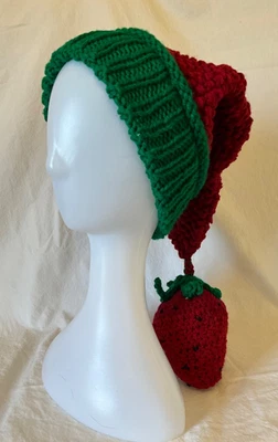 Gorra Medias OBD Hecha a Mano, Tejida a Mano Roja y Verde con Fresa Bob Foto 1 de 4