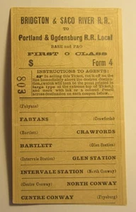 1887 CRAWFORD & FABYANS Railroad Ticket - Bridgton & Saco, Portland & Ogdensburg - Picture 1 of 2