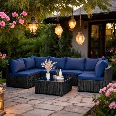 7 Pieces Patio Furniture Sets All Weather Outdoor Sectional Ratta Patio Sofa - Image 1 of 4