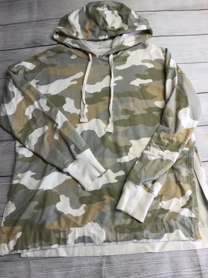 Aerie 连帽衫女式小号迷彩套衫绿色白色棕褐色长袖轻便 — 第 1/4 张图片