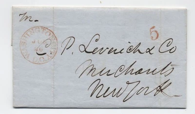 1847 washington dC stampless letter red cDS and 5 rate handstamp [6994.30] - Image 1 of 3