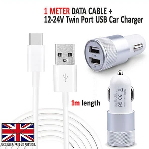 In Car Fast Dual Charger PLUS Type C Charging Cable For Samsung Galaxy S10 S9 S8 - Picture 1 of 29