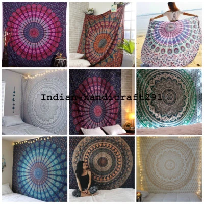 Indian tapestry hippie mandala wall hanging Bohemian bedspread dorm decor throw - Image 1 of 3