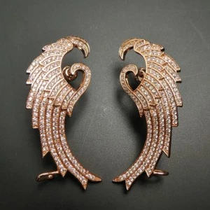Rose Gold Tone CZ Cubic Zirconia Large Wing Earrings Ear Cuff Crawler Climber - Picture 1 of 5