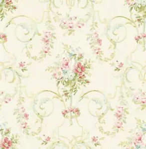 Wallpaper Victorian Pink Floral Bouquet Scrolls , 56 sq ft / bolt - Picture 1 of 1