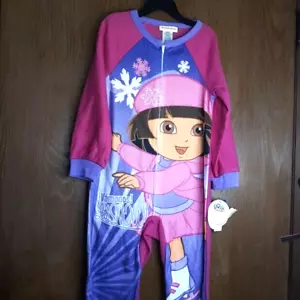 DORA The Explorer Pajamas NEW Girls 6 Warm Fleece Blanket Sleeper Zip Pjs NWT - Picture 1 of 5