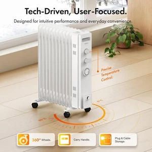 VonHaus Oil Filled Radiator 11 Fin Electric Heater - Portable With Timer - 2500W - Picture 1 of 11