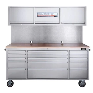 Excel 75" Tool Box Chest Cabinet Steel Work Bench 15 Drawer with Upper Cabinets - Picture 1 of 11