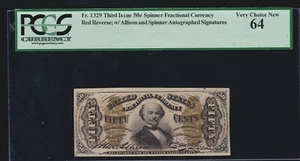 US 50c Fractional Currency Note Autographed Red Back FR 1329 PCGS 64 V Ch CU - Picture 1 of 2