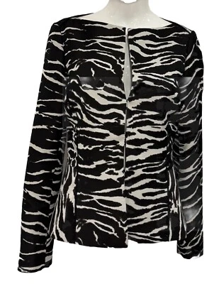 New $598 LAFAYETTE 148 NEW yORK Black White Animal Print Zebra Blazer Jacket 8 - Image 1 of 4