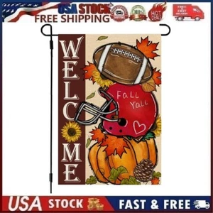 Welcome Football, Helmet, Pumpkin Fall Themed Polyester Garden Flag  12" x 18” - Picture 1 of 11