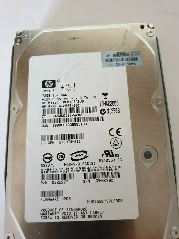 HP 462587-001 DF072BABUD 72GB 3.5" 3G SAS 15K HP GPN 375874-011 --TESTED-- - Image 1 of 1