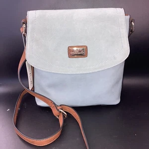 Simply Noelle Vegan Leather Crossbody Purse Blue Tan Trim Adj Strap New W/ Tags - Picture 1 of 12