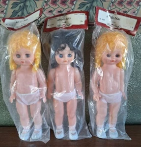 NEW LOT 3 VINTAGE FIBRE CRAFT Angel Dolls 13” 2 BLONDE 1 BLACK HAIR Blue Eyes - Picture 1 of 3