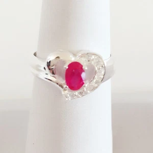 New 925 simulate Silver Ruby Red Heart Design Wedding Engagement Ring R1404Red 9 - Picture 1 of 4