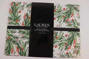 RALPH LAUREN Placemats White HOLIDAY PINE BERRY Cotton 14 x19 Set 4 $78 NEW - Picture 1 of 3