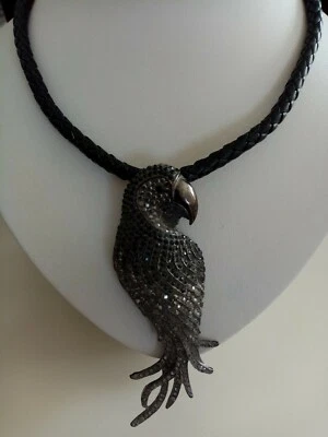 Schmuck Halsband  geflochten mit Papageien Anhänger mit Kristallen 46 cm - Bild 1 von 4