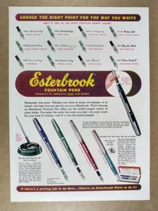 1950 Esterbrook Fountain Pens Popular Points illustrated vintage print Ad - Picture 1 of 1