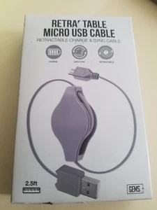 Retractable Micro USB Charge & Sync Cable Grey 2.5' GEMS - Picture 1 of 2