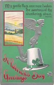 C14/ St Patrick's Day Holiday Postcard c1910 Silver Harp Hat Clover 12 - Picture 1 of 2