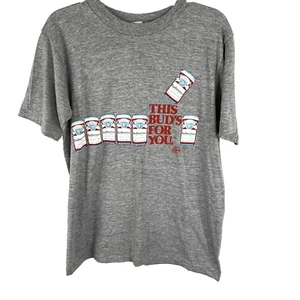 Vtg 80s Anheuser Busch Budweiser This Bud's For You Short Sleeve Grey T-Shirt L - Picture 1 of 19